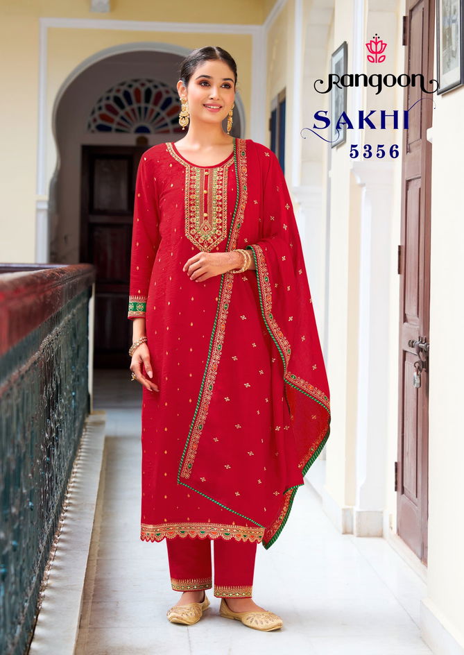 Sakhi Rangoon Embroidery Viscose Jacquard Kurti With Bottom Dupatta Wholesale Market In Surat